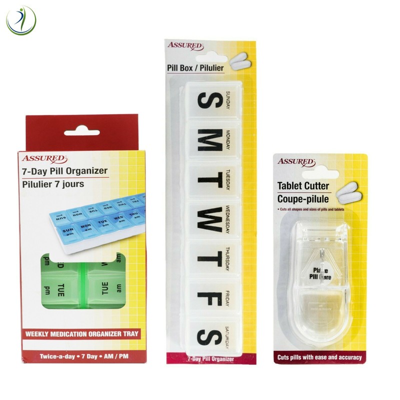 7 Day Pill Box & Tablet Cutter Kit for Vitamins Includes 2 Boxes and 1 Cutter