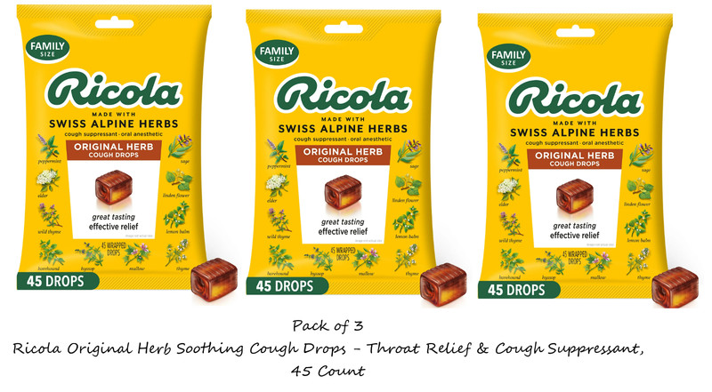 (3 Pack) Ricola Original Herb Soothing Cough Drops, Throat Relief & Cough ,4 Ct.