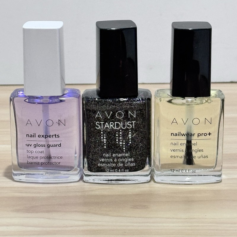AVON Nail Enamel Polish Lot 3 Stardust Black Sequins Nail Experts UV Gloss Guard