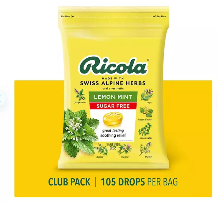 2 PACK - Ricola Herbal Throat Sugar Free Lemon Mint Drops, 105 Count (Total 210) gallery