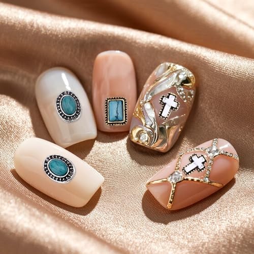 BOXOB 50pcs Turquoise Nail Charms, 3D Hollow Out Vintage Pendants DIY Western gallery