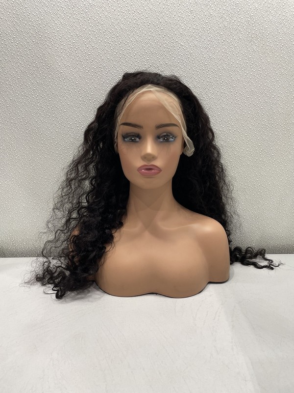 Natural Black Deep Wave Human Hair Blend 13×4 Lace Front 180% Density Wig, 26″