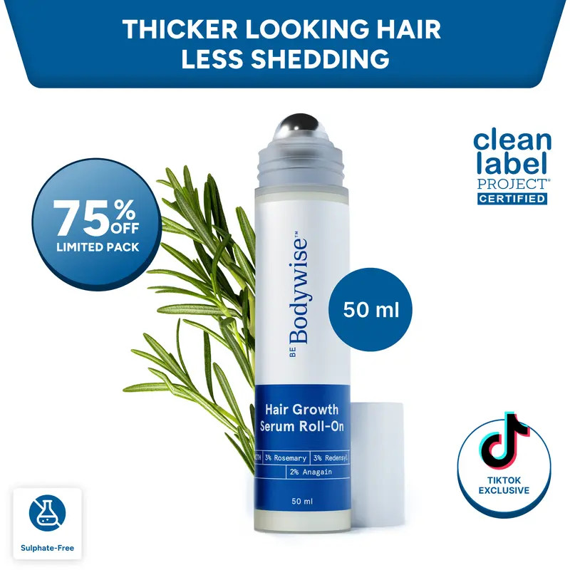 Be Bodywise Hair Growth Roll-On Serum, 3% Rosemary+ Redensyl & AnaGain, non-oily