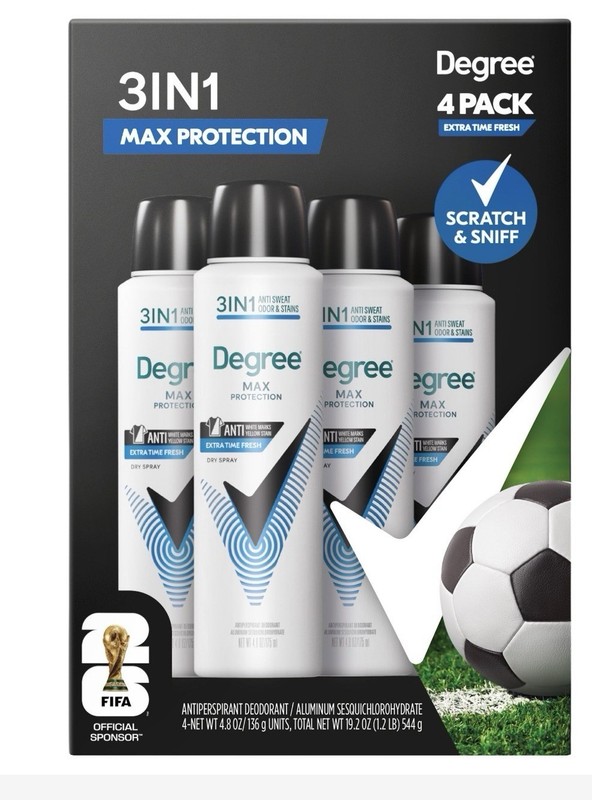 Degree Max Protection 3-in-1 Extra Time Fresh Antiperspirant Spray 4pk 4.8oz