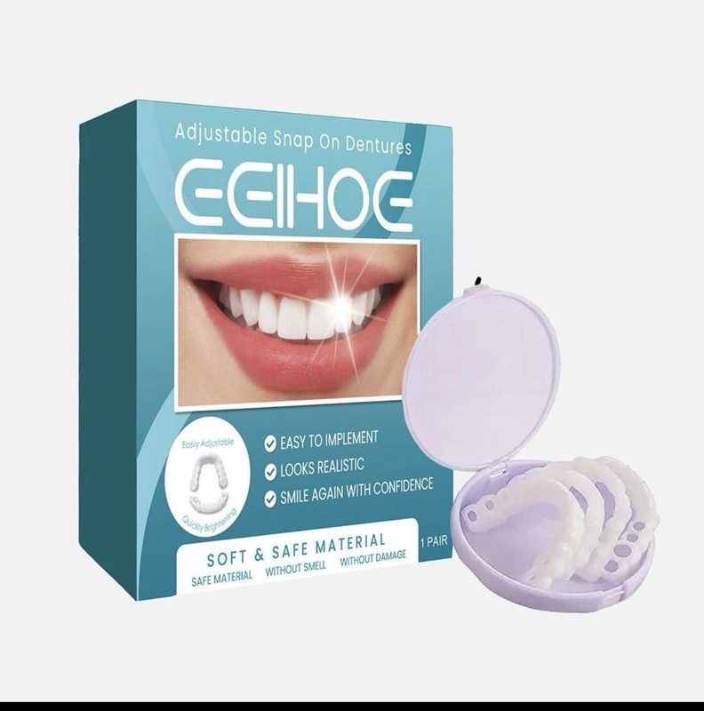 Soft Snap On False Teeth Upper & Lower Dental Veneers Dentures Tooth Cover Set