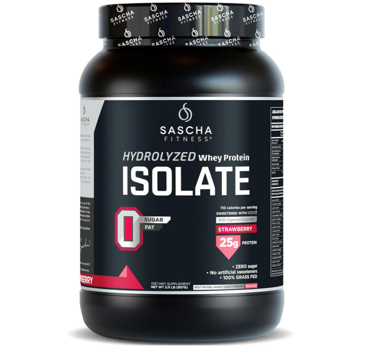 Sascha Fitness Hydrolyzed Whey Isolate Strawberry 2lb Grass Fed Protein