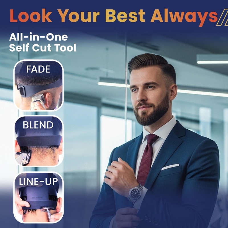 Self Haircut Kit for Men - 2Pcs Fade Guide & Neckline Template | Adjustable Hair gallery