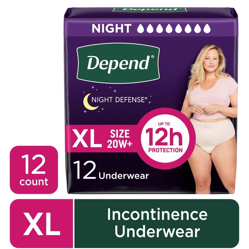 Depend Night Defense Incontinence Underwear for Women Adult Diapers XL 12 Count