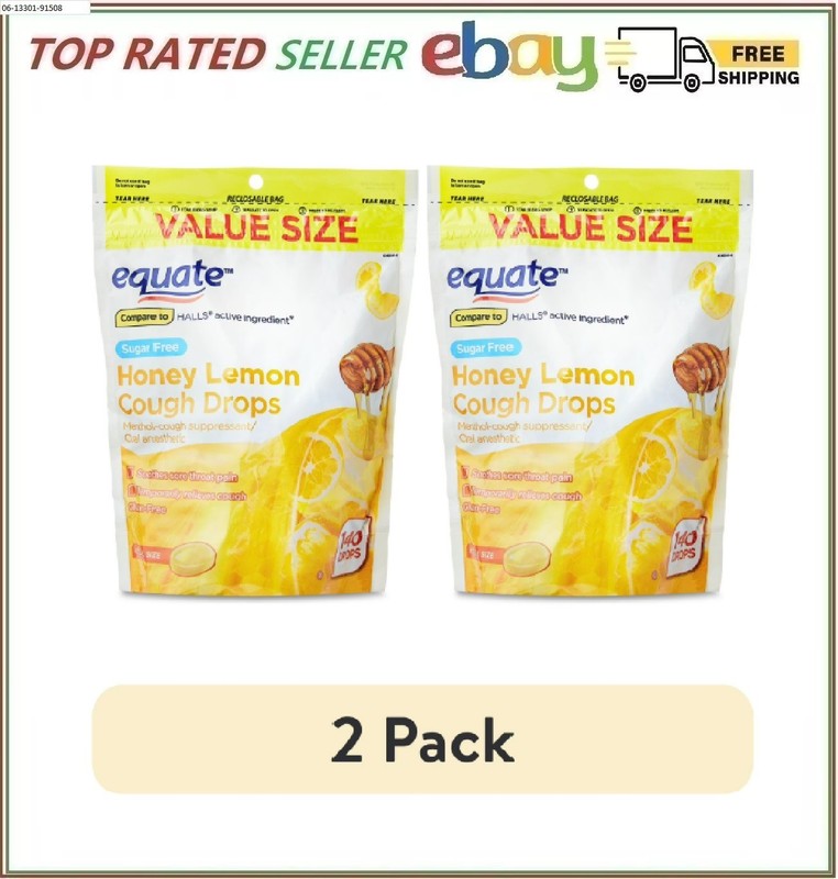 2-Pack Equate Sugar Free Honey Lemon Cough Drops, 140 Count