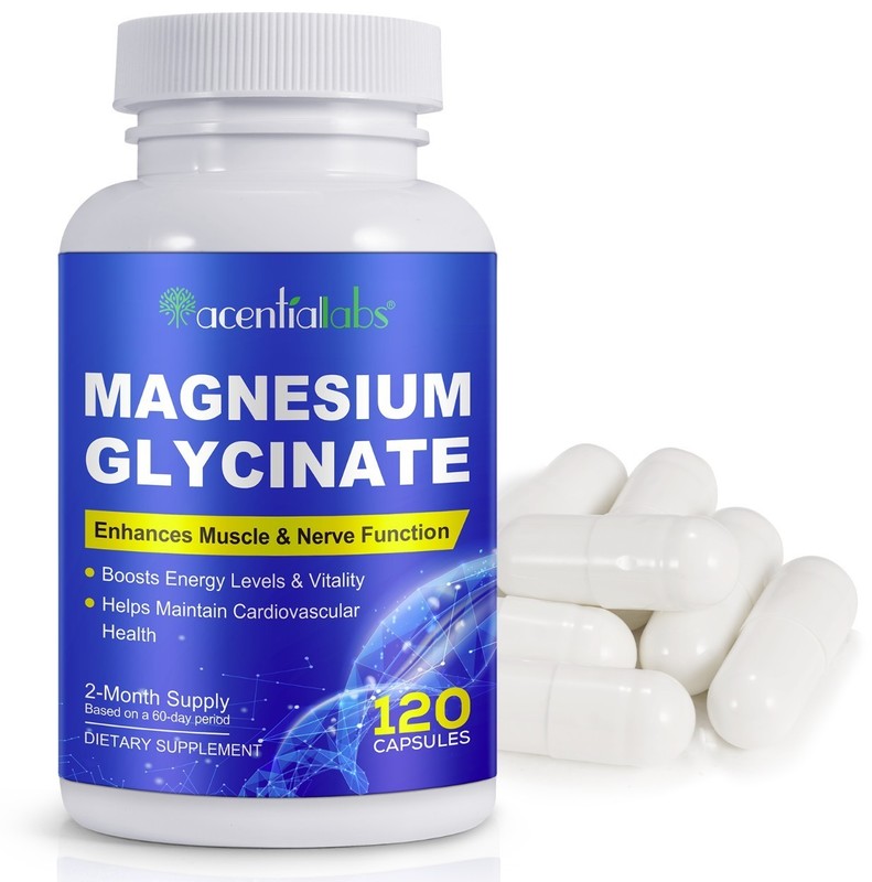 Magnesium Glycinate 1040mg 120 Capsules for Calm Stress, Sleep, Leg Cramp, Heart
