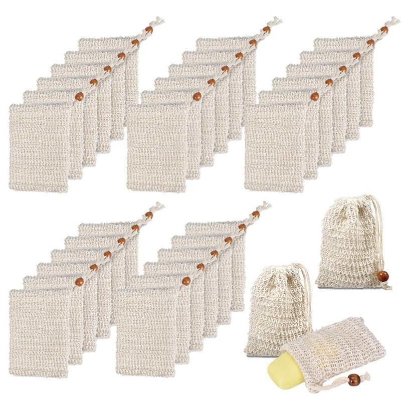 40 Pack Soap Saver Natural Ramie Soap Bag Mesh with Drawstring for Bath & Sho…