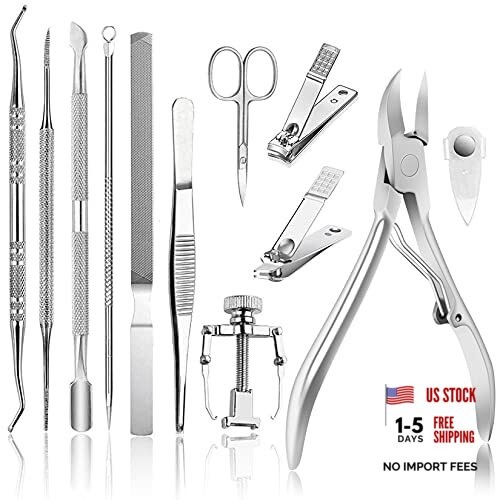 Toenail Clippers 12-Piece Nail Treatment Foot Tool, Ingrown Toenail Silver