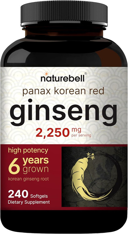 Naturebell Korean Red Ginseng 2,250Mg per Serving, 240 Softgels | Panax Ginseng