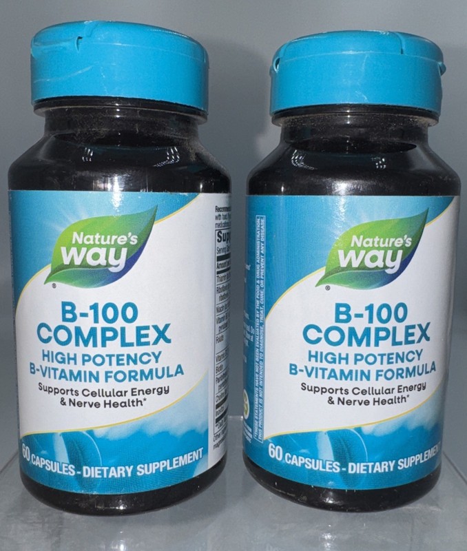 Lot of 2 Nature’s Way B-100 Complex Vitamin B Supplement 60 Caps Exp 02/28