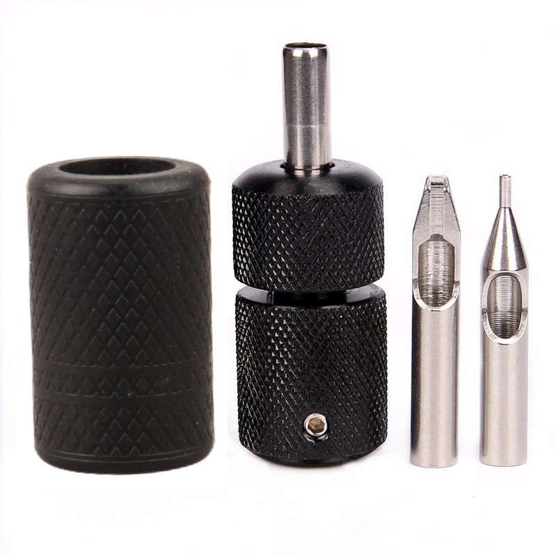 Tattoo Grips Self Lock 25mm Silicone Cover Stainless Steel Tuble Tips Kit Supply