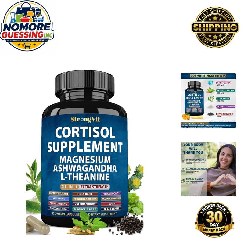 Extra Strength Cortisol Supplements with L-Theanine & Adaptogens – 120 Count