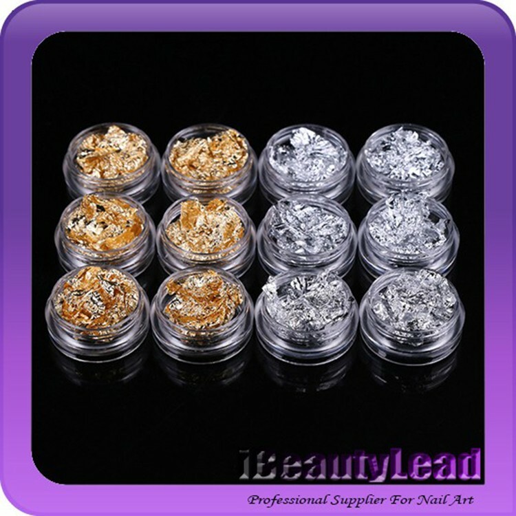 12 PACK FOIL NAIL ART SET, NAIL PAILETTE FOR DECORATION FLAKE GOLD/SILVER gallery