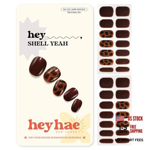 Semi Cured Gel Nail Strips | No LED Lamp Needed | Fall, Marble, Brown | Easy