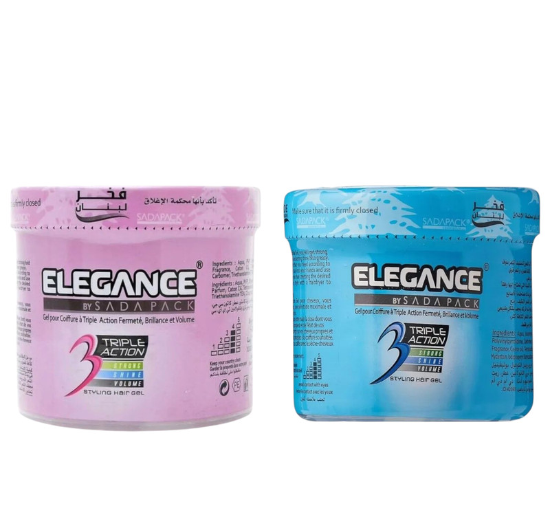 FAST SHIPPING 🏅 2X Elegance 3 Triple Action Styling Hair Gel Blue Pink 500 ml