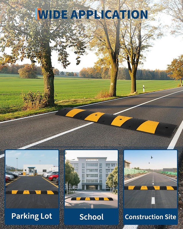 72" Heavy Duty Rubber Speed Bump 22K LB Capacity W/ Channels & Reflective Strips gallery
