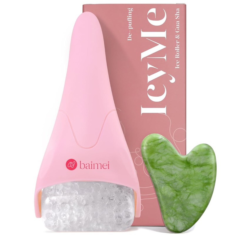 BAIMEI IcyMe Ice Roller for Face and Gua Sha Facial Tool Set, Ice Face Roller Re