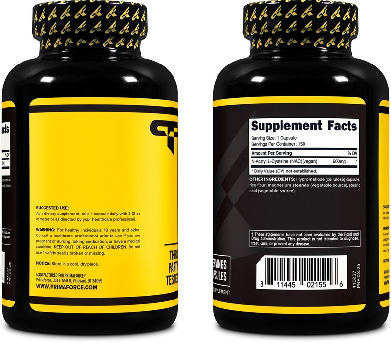 PrimaForce NAC Vegan N-Acetyl L-Cysteine Supplement (600 mg) 150 Capsules gallery