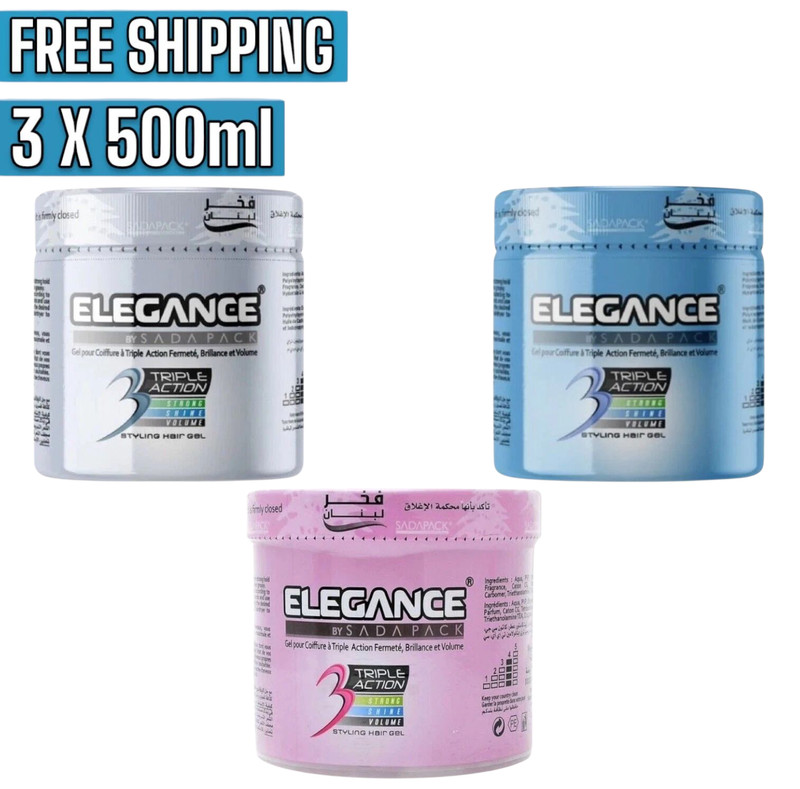 FAST SHIPPING 🥰3X Elegance 3 Triple Action Styling Hair Gel, Blue &Pink & Grey