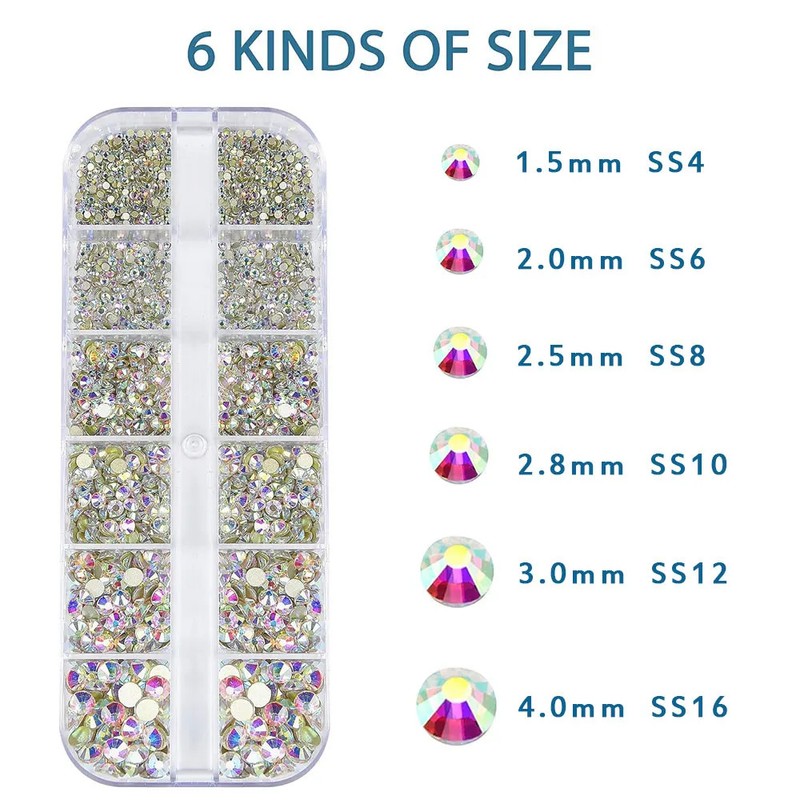 2400pcs+ Shiny Clear Crystal Gems Nail Rhinestones 1.5-4mm Mixed Round Glass gallery