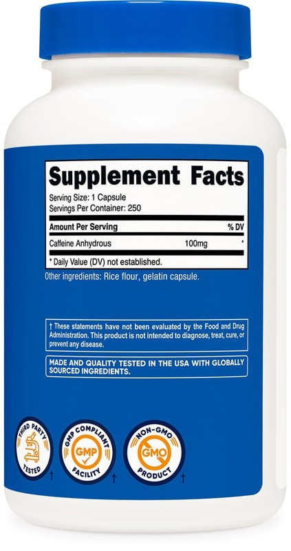 Nutricost Caffeine Pills 100mg Per Serving, 250 Capsules gallery