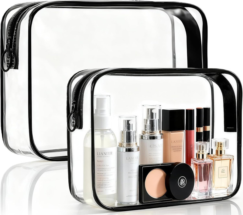 Clear Makeup Bag, 2 Pack TSA Approved Toiletry Bag for Travel Size Toiletries, Q