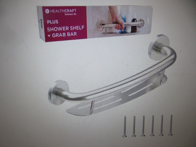 Healthcraft Plus 16 in. Concealed Screw Grab Bar And Shampoo Shelf, 2-In-1 Bar