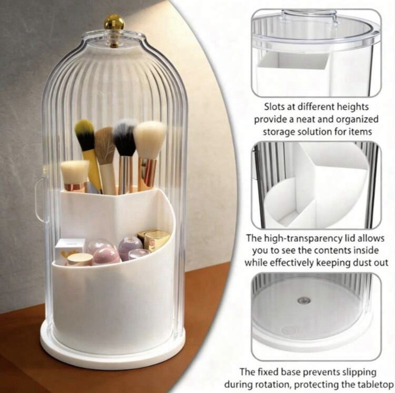 360° Rotating Makeup Brush Holder Organizer w/ Lid Dustproof Vanity Storage gallery