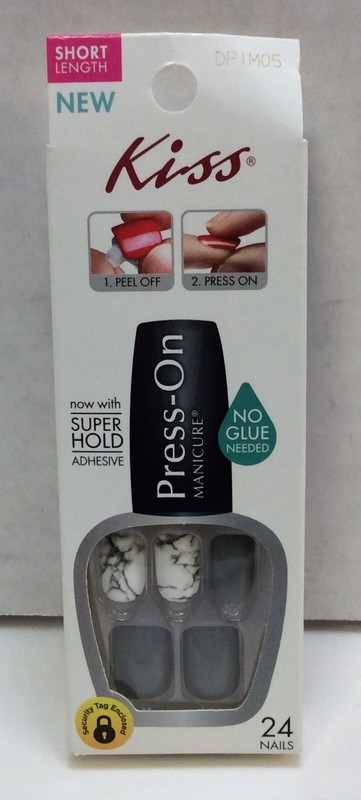 Kiss Press-On Nails, Short length, DPIM05 – Love It, 24 Nails, White Gray Marble