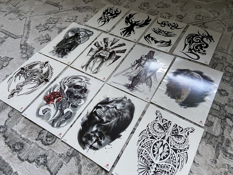 12 Sheets /Set Temporary Fake Tattoo Stickers Waterproof Eagle Wolf Arm Body Art gallery