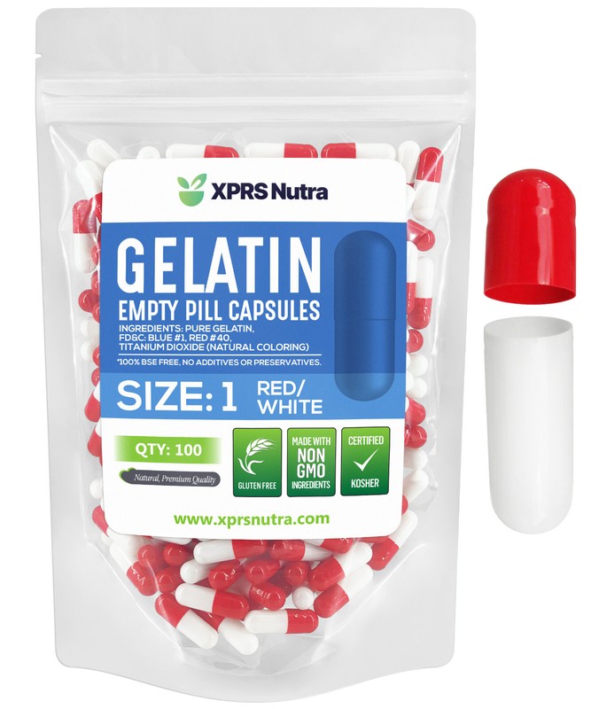 Size 1 Red/White Empty Gelatin Capsules Gelcaps Pills Kosher Caps