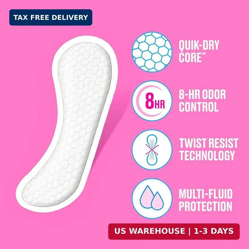Carefree Panty Liners for Women, Regular, Wrapped, Unscented, 54ct gallery