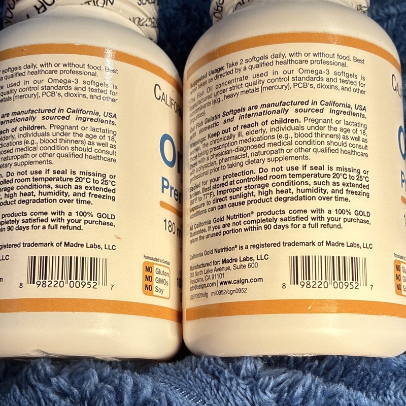 2Bottles California Gold Nutrition Omega-3 Fish Oil 100 Softgels 180 EPA/120 DHA gallery