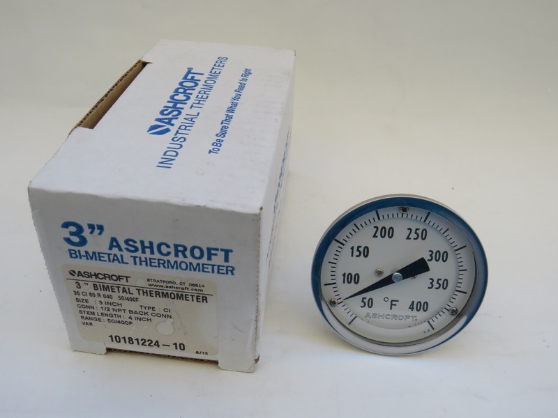 Ashcroft Bi-Metal thermometer 3 Inch 50 – 400F 1/2 NPT Back Connect