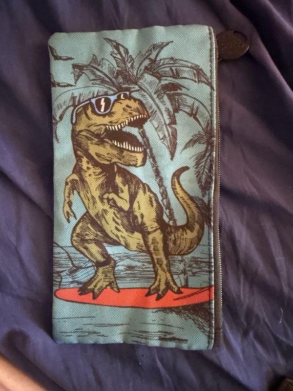 Dinosaur Print Makeup Bag Pouch Black Back Zipper Closure Black/Blue/Brown