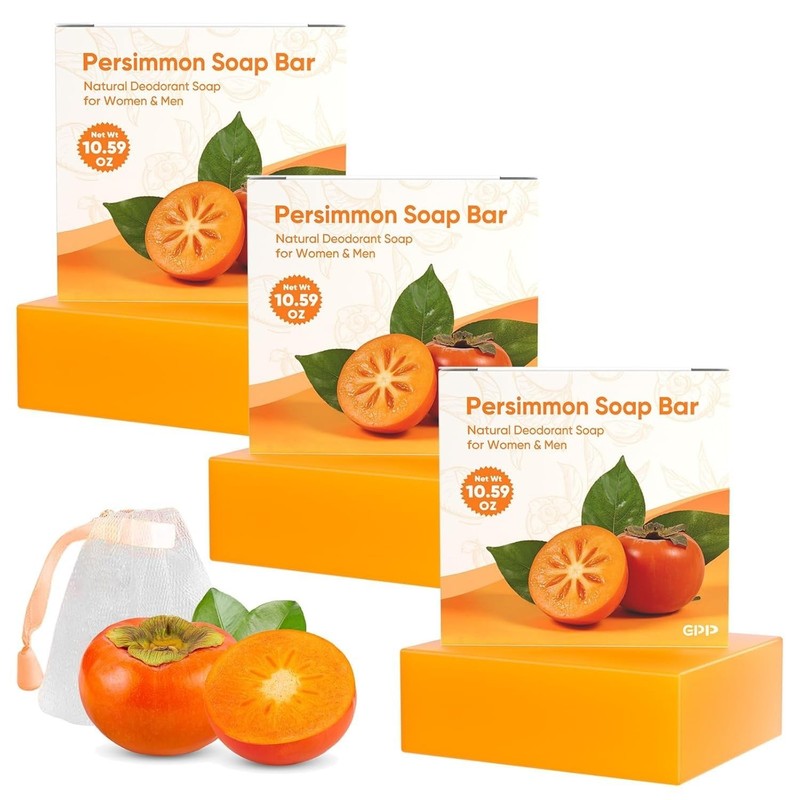 Artisanal Persimmon Soap Bars for Body & Face – 3 Pack, Turmeric Scent, 3.53oz