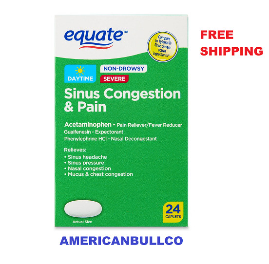 Equate Severe Sinus Congestion & Pain Relief Caplets, 325mg, 24 Ct