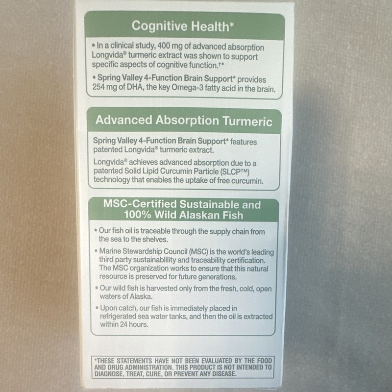 Spring Valley 4-Function Brain Support 60 Softgels Turmeric EPA/DHA 400mg gallery