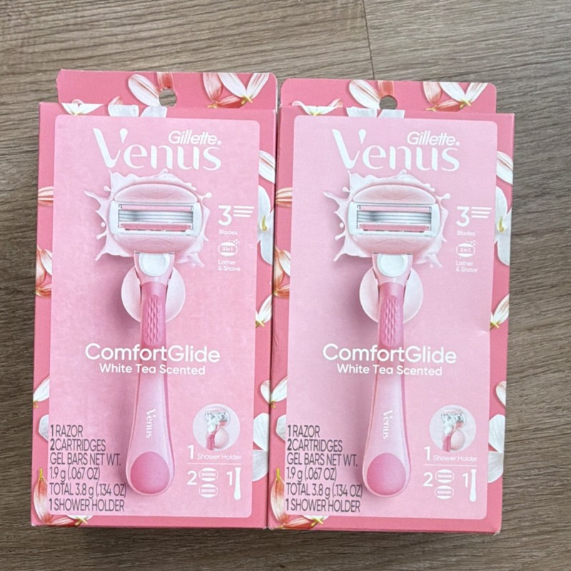 Gillette Venus ComfortGlide White Tea 3-Blade Razor Pink + 2 Cartridges, Holder