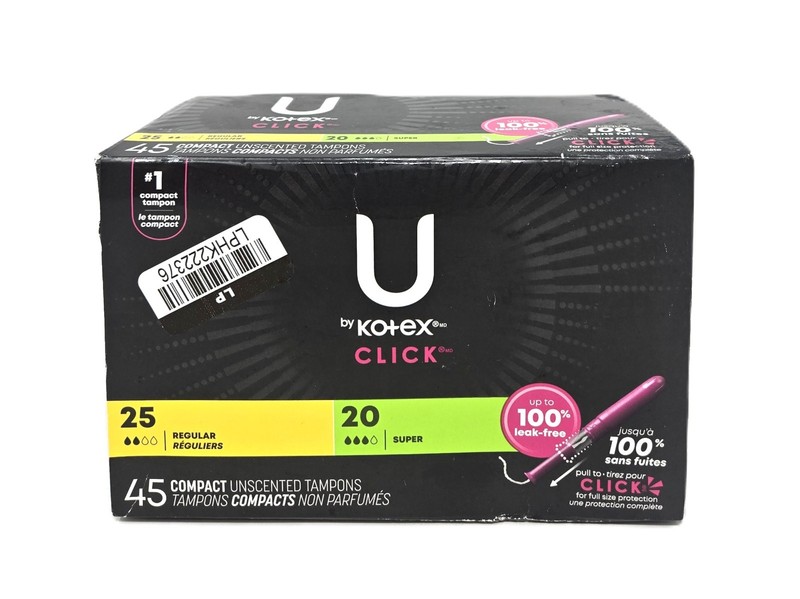 U by Kotex Click Unscented Compact Multipack Tampons, Regular/Super – 45 Count