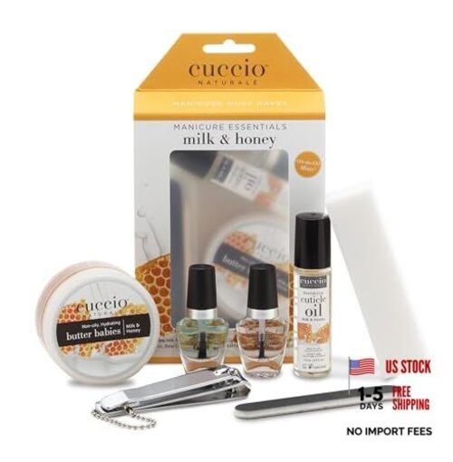 Cuccio Naturale Essentials Starter Set, Milk & Honey, 8-Piece At-Home Manicure