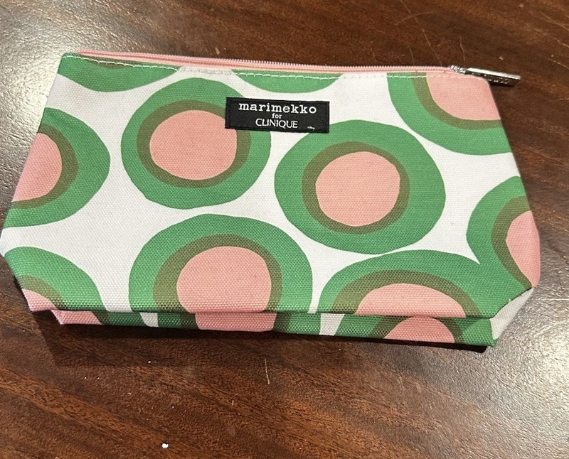 Clinique Marimekko for Clinique Green Pink White Zip Cosmetic Makeup Bag/Pouch
