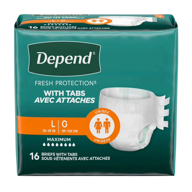Depend Fresh Protection incontinence Briefs With Tabs for Large 16 count