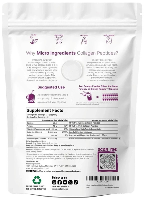 1LB Multi Collagen Peptides Powder–Hydrolyzed Protein with Type I, II, III, V, X gallery
