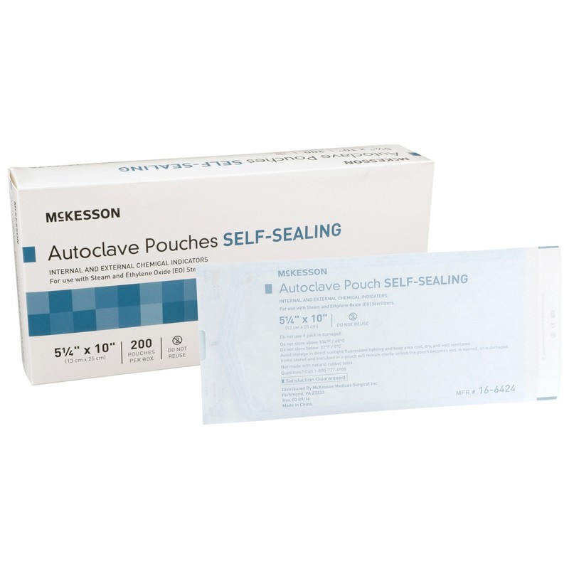 McKesson Sterilization Pouch Transparent Blue White 5.25 x 10″ Self Seal 2000 Ct
