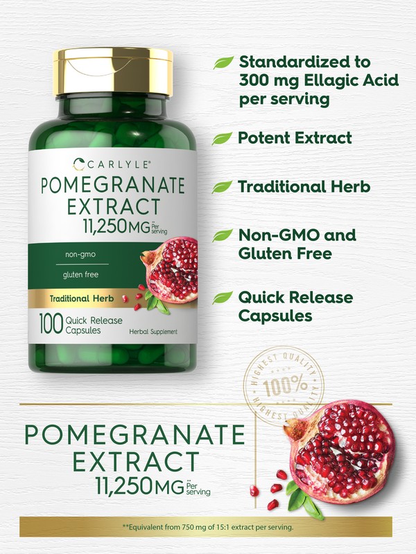 Pomegranate Extract Capsules | 11,250 mg | 100 Count | Non-GMO | by Carlyle gallery
